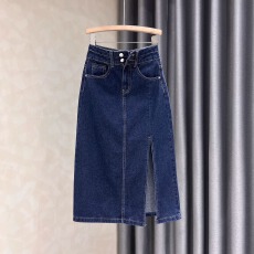 批发深蓝色牛仔半身裙女<b class='q'>春</b>夏新款时尚气质显瘦开叉高腰a字包臀裙长裙