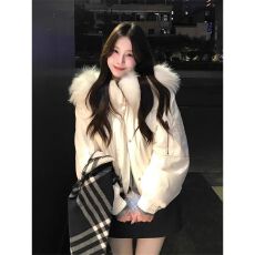 批发美式休闲大毛领派克服工装羽绒棉服女潮牌新款加厚保暖面包服棉袄