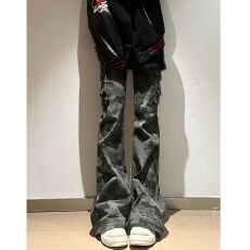 批发175高个子加长微喇迷彩牛仔工装裤女2025春夏高腰显瘦直筒拖地裤