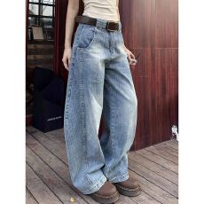 批发复古解构弯刀<b class='q'>牛仔裤</b>女大码2025春夏新款宽松显瘦垂感<b class='q'>休闲</b>阔腿长裤