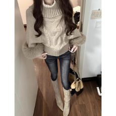 批发美式复古高腰紧身牛仔裤女秋冬新款辣妹高街修身显瘦小脚铅笔裤