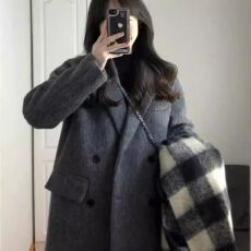 批发高级感灰色毛呢<b class='q'>外套</b><b class='q'>女</b>2025秋冬新款加厚宽松小个子西装呢子大衣<b class='q'>女</b>