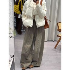 批发美式高街宽松慵懒松弛感<b class='q'>牛仔裤</b>子女辣妹复古做旧中缝设计拖地长裤