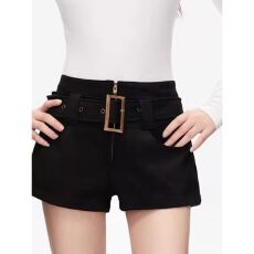 批发美式复古辣妹风麂<b class='q'>皮短裤</b>女秋冬新款高腰显瘦腰带设计百搭A字热裤