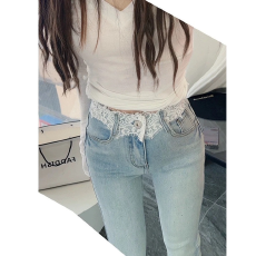 批发高个子蕾丝高腰微喇牛仔裤女春<b class='q'>夏</b>季新款设计感修身显瘦喇叭长裤子