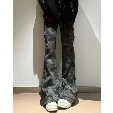 批发175高个子加长微喇迷彩牛仔工装裤女2025春<b class='q'>夏</b>高腰显瘦直筒拖地裤