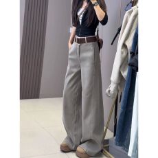 灰色休闲阔腿裤女2026新款春季新款时尚高腰宽松显瘦垂感直筒长裤