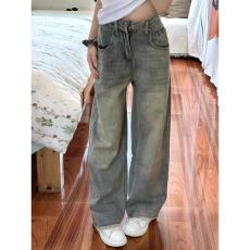 批发浅色窄版阔腿<b class='q'>牛仔裤</b><b class='q'>女</b>2026春季新款高腰显瘦宽松垂感直筒拖地裤子