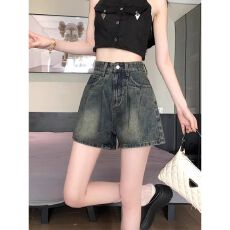 批发复古做旧阔腿牛仔短裤女夏季2026设计感<b class='q'>高腰</b>宽松显瘦提臀a字<b class='q'>热裤</b>
