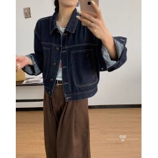 批发秋装复古深蓝<b class='q'>街头</b>美式做旧翻领宽松系扣夹克外套开衫女上衣牛仔衣