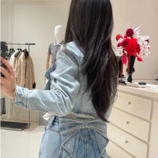 批发2025早秋新款复古少女蝴蝶结法式<b class='q'>牛仔</b>短款洋气短外套女小个子辣妹