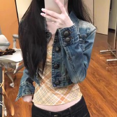 批发欧货2025牛仔外套新款美式复古水洗时尚显瘦修身小众短款夹克上衣