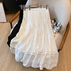 批发实拍蕾丝花边拼接半身裙女2026春夏新款高腰显瘦甜美百搭a字伞裙