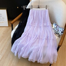 批发实拍仙女风紫色<b class='q'>网纱</b>蛋糕裙女2026春季新款韩系洋气减龄垂感A字裙