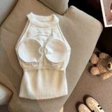 批发仿貂毛水貂绒设计感挂脖<b class='q'>吊带</b><b class='q'>背心</b>女秋冬辣妹性感无袖打底气质上衣