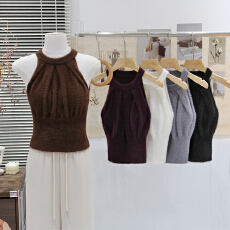 批发名媛风性感仿水<b class='q'>貂绒</b>针织吊带背心女秋冬新款ins带胸垫时髦短上衣