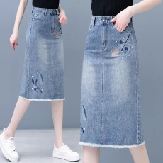 批发毛边牛仔<b class='q'>半身</b>裙女2025年夏季新款高腰显瘦时尚中长款一步<b class='q'>包臀</b>裙子