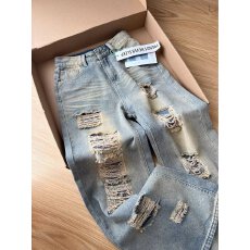 批发美式街头水洗做旧破洞牛仔裤男春秋直筒宽松欧美高街vibe风<b class='q'>长裤</b>子