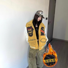 批发春秋原创<b class='q'>欧美</b>嘻哈男女重工刺绣翻领夹克情侣装棒球服拼接炸街外套