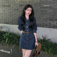 批发大码减龄气质法式小个子<b class='q'>牛仔</b><b class='q'>连衣裙</b>女春秋收腰显瘦短裙子胖妹妹mm