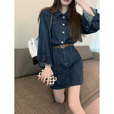 批发大码减龄气质法式小个子<b class='q'>牛仔</b><b class='q'>连衣裙</b>女春秋收腰显瘦短裙子胖妹妹mm