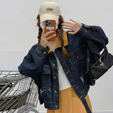 批发大码韩版复古做旧牛仔外套女2025春秋新款设计感小众宽松衬衫胖mm
