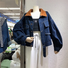 批发设计感小众灯芯绒领<b class='q'>牛仔</b><b class='q'>外套</b>女秋冬新款<b class='q'>大码</b>宽松复古短款上衣夹克