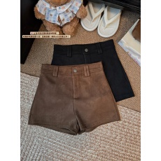 批发大码复古咖色呢子靴裤美拉德休闲<b class='q'>短裤</b><b class='q'>女</b>秋冬高腰A字麂皮绒休闲裤