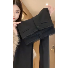 批发大码加绒黑色<b class='q'>蕾丝</b>微喇裤2025春秋马蹄喇叭裤小个子高腰休闲<b class='q'>西装</b>裤