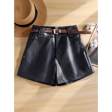 批发原版 大码黑色pu皮<b class='q'>短裤</b>高腰显瘦四分皮裤超好看外穿休闲阔腿靴裤