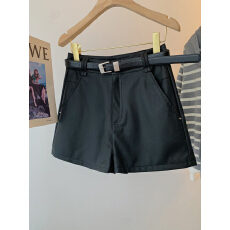 批发原版 大码黑色pu皮<b class='q'>短裤</b>高腰显瘦四分皮裤超好看外穿休闲阔腿靴裤