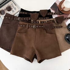批发原版 大码时尚鹿皮绒高腰显瘦<b class='q'>短裤</b>阔腿裤<b class='q'>休闲</b>裤靴裤a字裤配皮带