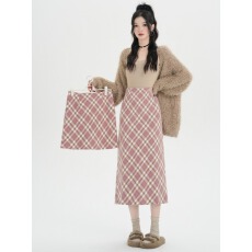 批发原版 大码粉色毛呢半身裙秋冬a字包臀miu系梨形伯克利毛衣配<b class='q'>长裙</b>