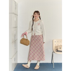 批发原版 大码粉色毛呢半身裙秋冬a字包臀miu系梨形伯克利毛衣配<b class='q'>长裙</b>