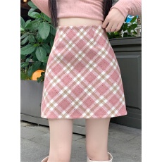 批发原版 <b class='q'>大码</b>粉色毛呢半身裙秋冬a字包臀miu系梨形伯克利毛衣配长裙