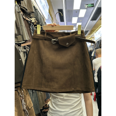 批发<b class='q'>大码</b>胖MM美式复古仿麂皮绒包臀短裙春秋新款高腰A字棕色半身裙