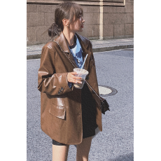 批发港风复古高级感pu皮衣外套女<b class='q'>春</b>秋季甜酷短款机车皮夹克上衣ins潮