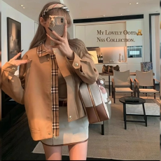 批发2025年新款秋<b class='q'>冬</b>季韩版卡其风衣格子翻领夹克宽松短款上衣外套