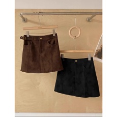 批发<b class='q'>大码</b>美式复古咖色麂皮绒半身裙女胖mm秋冬PU皮裙高腰显瘦包臀皮裙