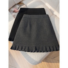 批发大码高腰灰色毛呢百褶短裙女秋冬加耳边a字包臀裙呢子半身裙