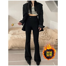 批发大码加绒加厚西装超模裤女秋冬新款高腰显瘦遮肉纯欲风长裤马蹄裤