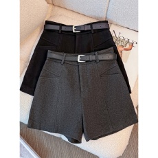 批发大码秋冬毛呢裤子<b class='q'>高腰</b>灰色小个子阔腿靴裤a字休闲显瘦口袋<b class='q'>短裤</b>女