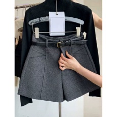 批发胖mm秋冬毛呢<b class='q'>短裤</b>女<b class='q'>高腰</b>灰色小个子阔腿靴裤a字休闲显瘦口袋热裤