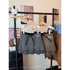 批发灰色系爱心波点毛呢半身裙女<b class='q'>大码</b>秋冬高腰蝴蝶结百褶裙a字短裙