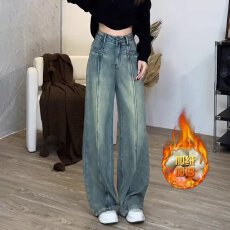 批发浅蓝阔腿牛仔裤女2025春<b class='q'>夏</b>新款小众设计感宽松显瘦垂感直筒拖地裤