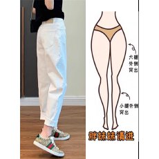 批发<b class='q'>白色</b>大码<b class='q'>牛仔裤</b>女夏季新款高腰宽松九分老爹裤梨型身材遮肉哈伦裤