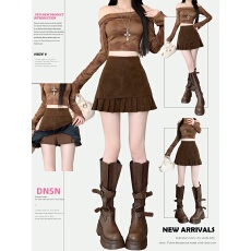 批发大码韩系麂皮绒百褶半身裙女秋冬季高腰拼接皮裙显瘦<b class='q'>百搭</b>a字短裙