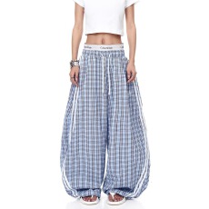 批发2025夏季新款格子<b class='q'>休闲裤</b>夏季新款慵懒风跳舞显瘦宽松阔腿<b class='q'>男</b>女长裤