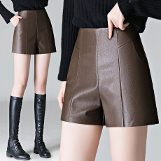 批发大码黑色PU皮<b class='q'>短裤</b>女2025秋冬新小个子<b class='q'>高腰</b>a字显瘦阔腿打底外穿靴