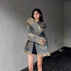 港味复古毛边大口袋牛仔外套女秋季新款宽松显瘦气质上衣立领夹克